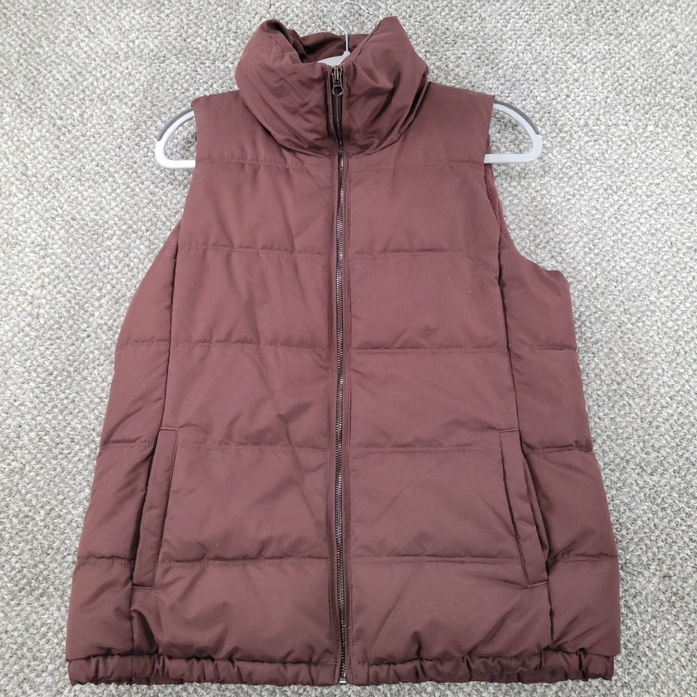 Old Navy Womens Puffer Vest Burgundy Wine Fleece Lined Full Zip Medium Quilted